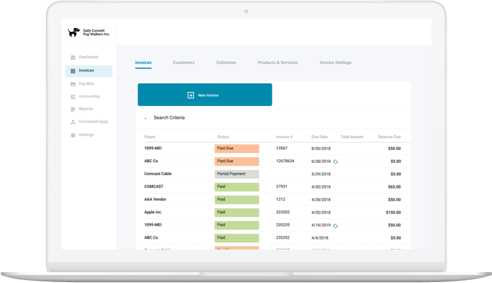 Autobooks running on laptop.
