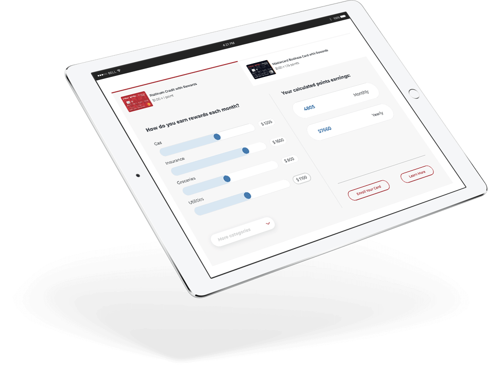 iPad with Ariston Credit Union rewards calculator.