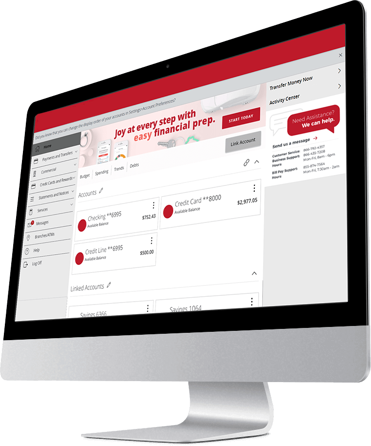 Desktop computer with Ariston Credit Union account